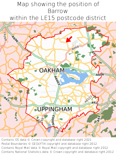 Map showing location of Barrow within LE15
