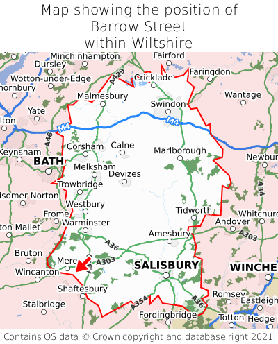 Map showing location of Barrow Street within Wiltshire