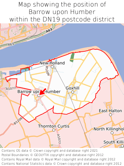 Map showing location of Barrow upon Humber within DN19