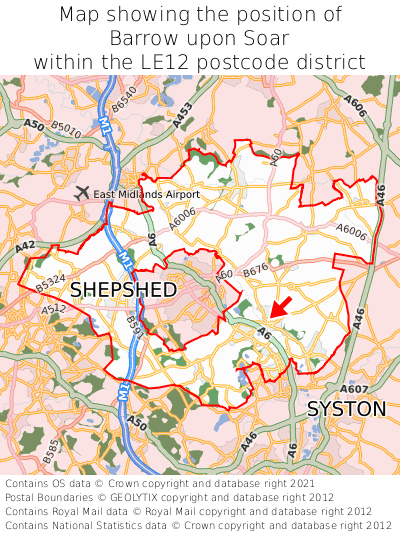 Map showing location of Barrow upon Soar within LE12