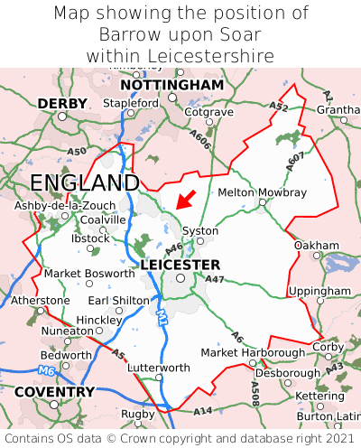 Map showing location of Barrow upon Soar within Leicestershire