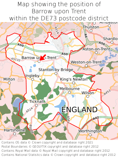 Map showing location of Barrow upon Trent within DE73