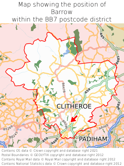 Map showing location of Barrow within BB7