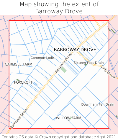 Map showing extent of Barroway Drove as bounding box