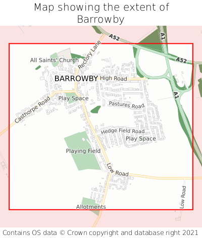 Map showing extent of Barrowby as bounding box