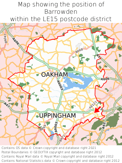 Map showing location of Barrowden within LE15