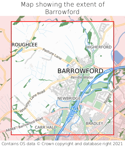 Map showing extent of Barrowford as bounding box