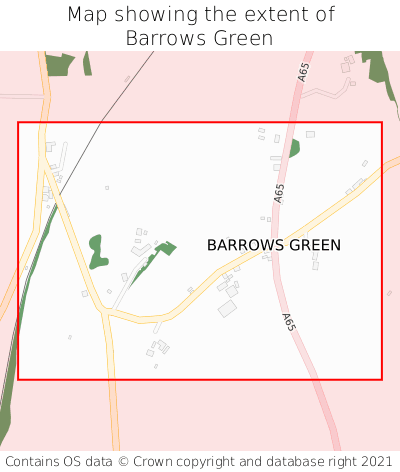 Map showing extent of Barrows Green as bounding box
