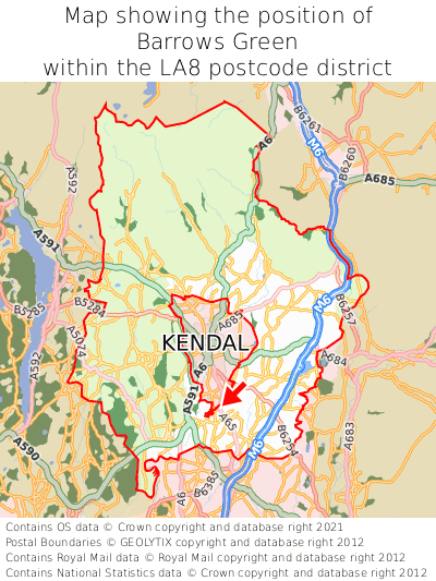 Map showing location of Barrows Green within LA8