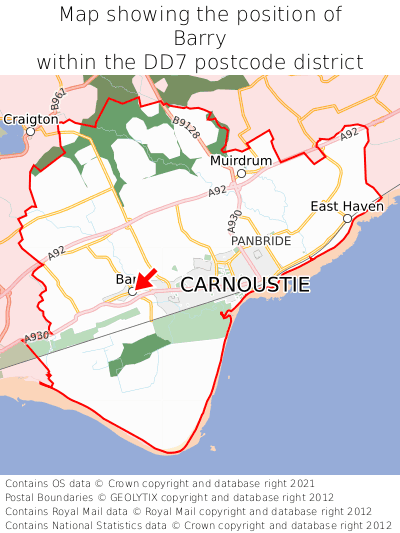 Map showing location of Barry within DD7