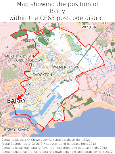 Map showing location of Barry within CF63