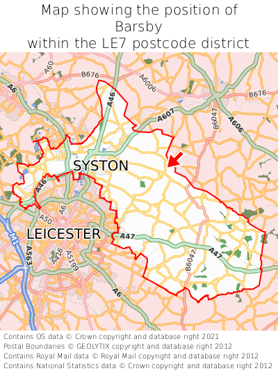 Map showing location of Barsby within LE7