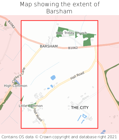 Map showing extent of Barsham as bounding box