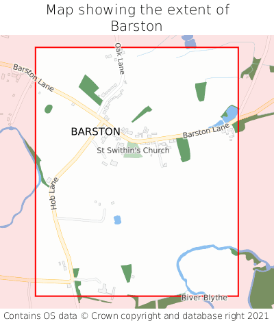 Map showing extent of Barston as bounding box