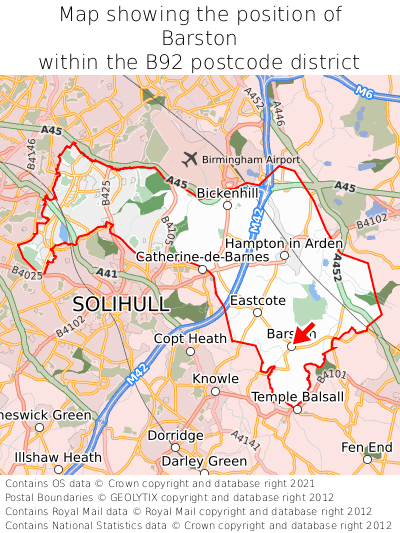 Map showing location of Barston within B92