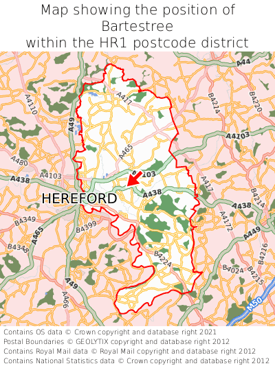 Map showing location of Bartestree within HR1