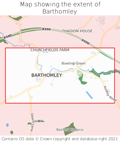 Map showing extent of Barthomley as bounding box