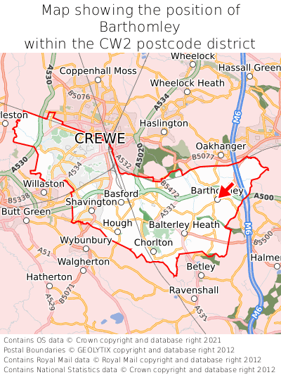 Map showing location of Barthomley within CW2