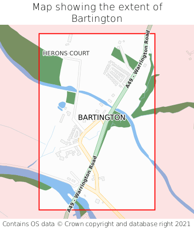 Map showing extent of Bartington as bounding box