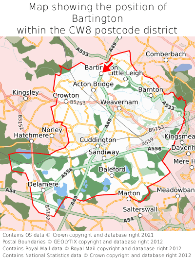 Map showing location of Bartington within CW8