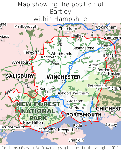 Map showing location of Bartley within Hampshire