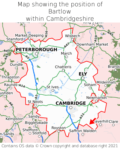 Map showing location of Bartlow within Cambridgeshire