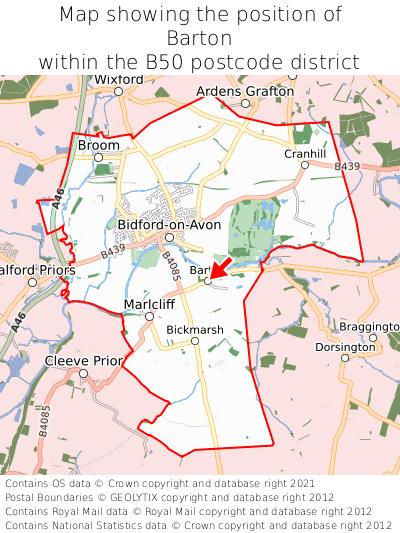 Map showing location of Barton within B50