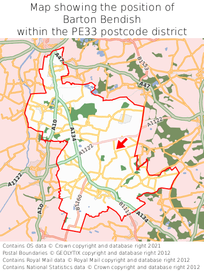 Map showing location of Barton Bendish within PE33