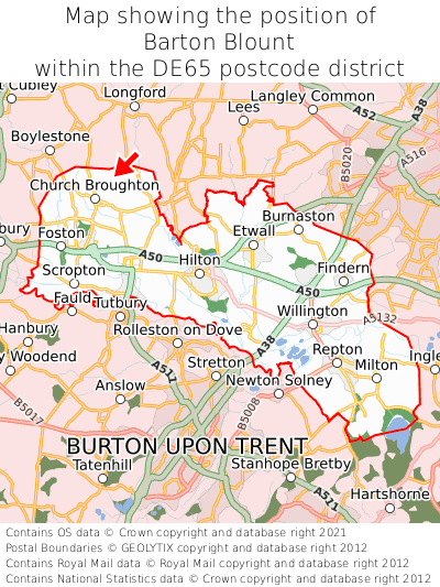 Map showing location of Barton Blount within DE65