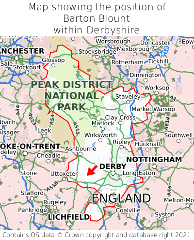 Map showing location of Barton Blount within Derbyshire
