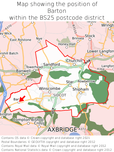 Map showing location of Barton within BS25