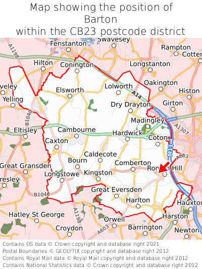 Map showing location of Barton within CB23