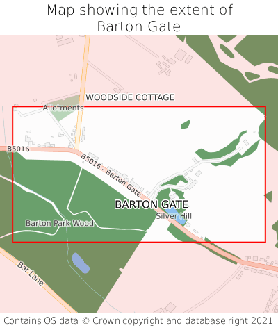 Map showing extent of Barton Gate as bounding box