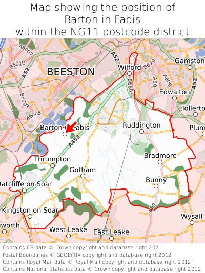 Map showing location of Barton in Fabis within NG11