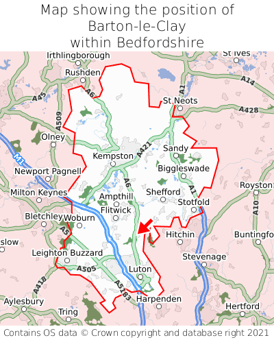 Map showing location of Barton-le-Clay within Bedfordshire