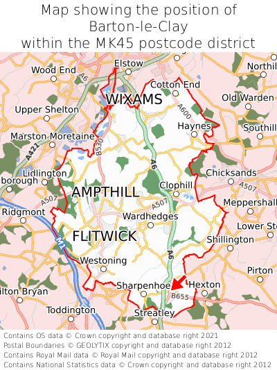 Map showing location of Barton-le-Clay within MK45