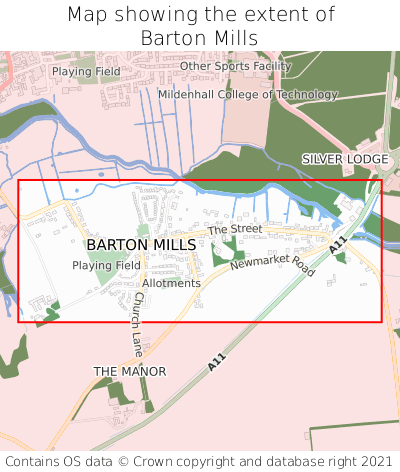 Map showing extent of Barton Mills as bounding box