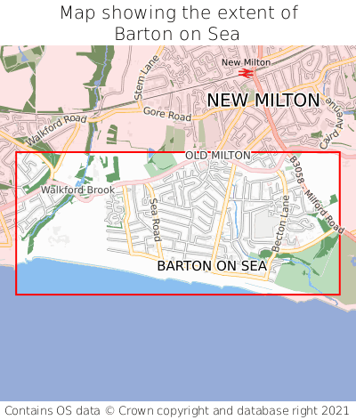 Map showing extent of Barton on Sea as bounding box