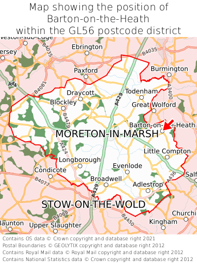 Map showing location of Barton-on-the-Heath within GL56