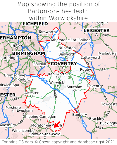 Map showing location of Barton-on-the-Heath within Warwickshire