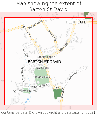Map showing extent of Barton St David as bounding box