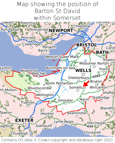 Map showing location of Barton St David within Somerset