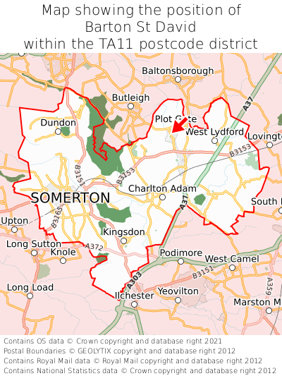 Map showing location of Barton St David within TA11