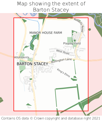 Map showing extent of Barton Stacey as bounding box