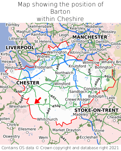 Map showing location of Barton within Cheshire