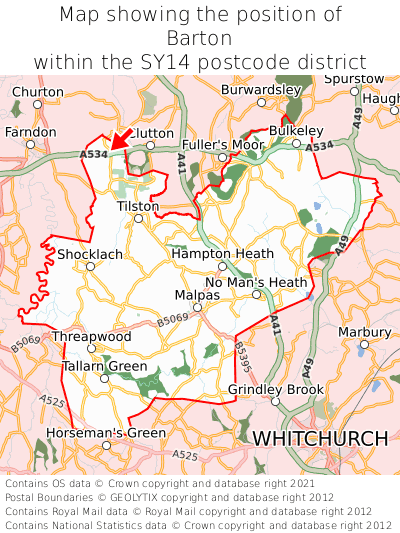 Map showing location of Barton within SY14