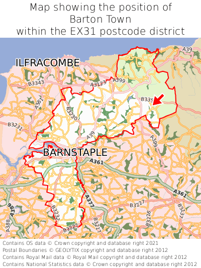 Map showing location of Barton Town within EX31