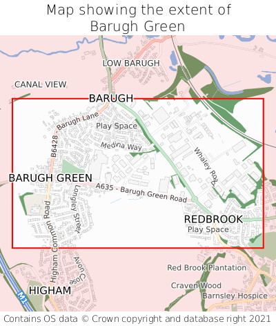 Map showing extent of Barugh Green as bounding box
