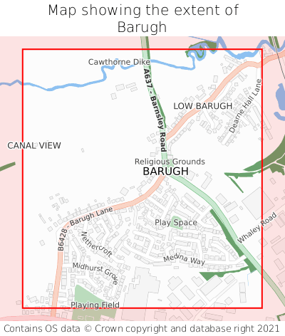 Map showing extent of Barugh as bounding box