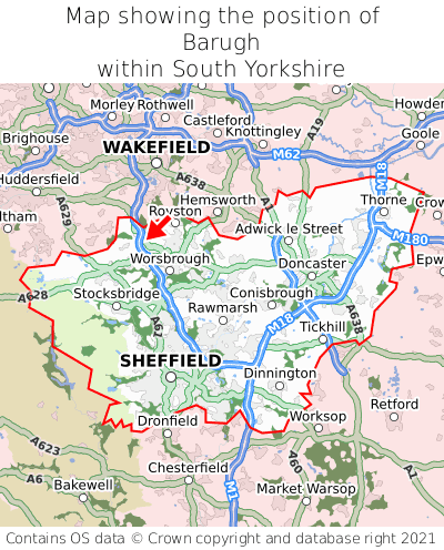 Map showing location of Barugh within South Yorkshire